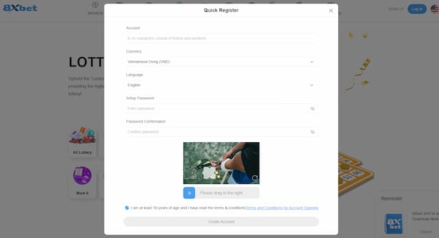 Đăng ký tài khoản thành viên 8Xbet đơn giản