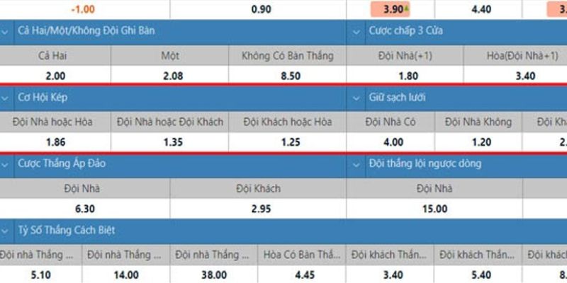 Cược th?có th?chọn nhiều cửa cược khác nhau khi đánh kèo cơ hội kép